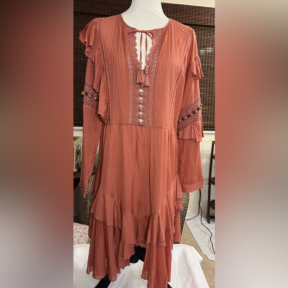 Sea New York “The Weatherly” size 12 boho rust-colored peasant dress